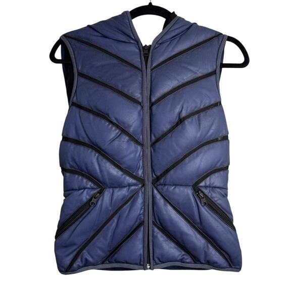 blanc noir Jackets & Blazers - Blanc Noir Mesh Inset Reflective Midnight Blue Puffer Vest